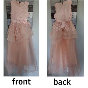 Girls size 10-12 pink princess dress, fur shoulder wrap and adjustable poof slip